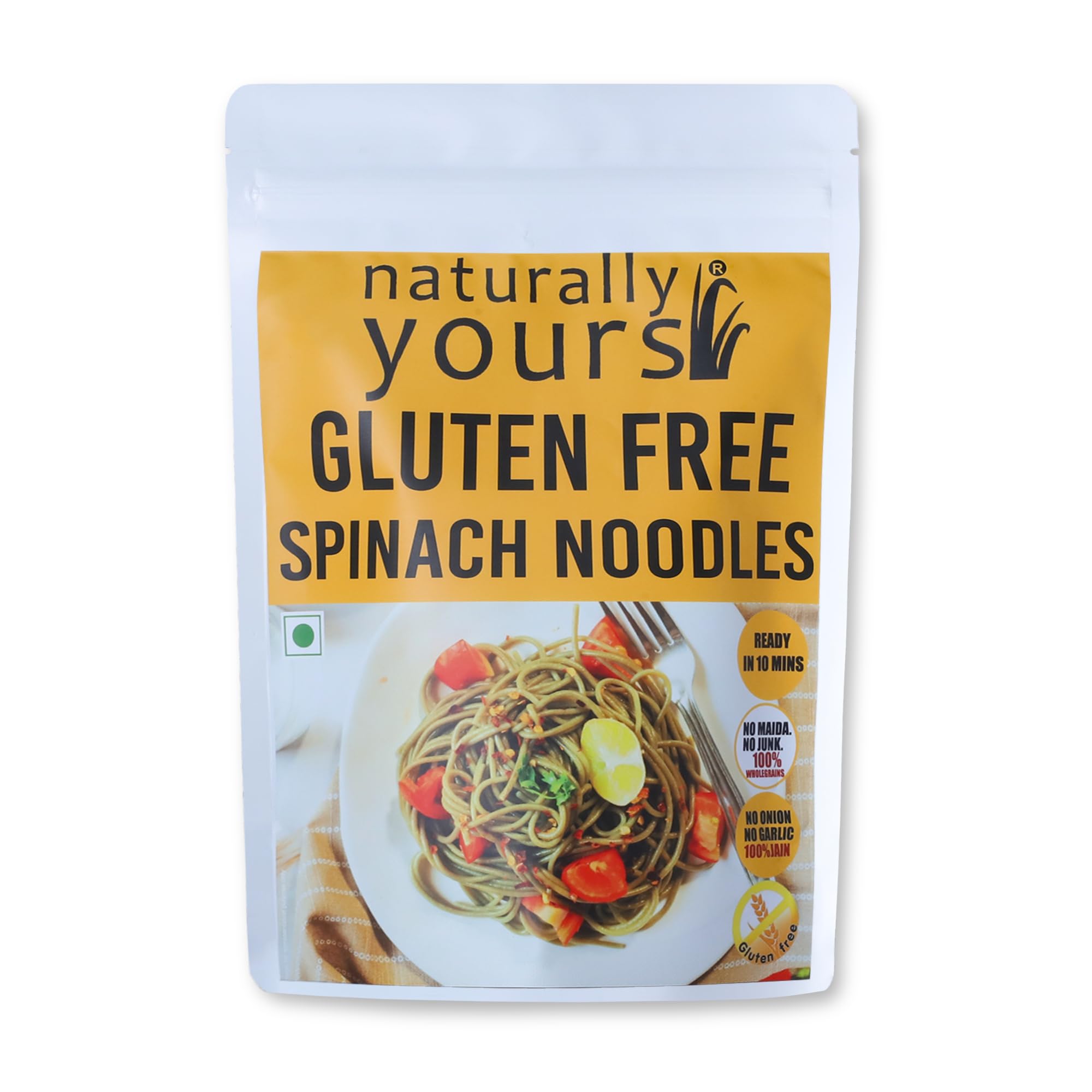 Naturally Yours Spinach Noodles – Gluten Free, No Maida, Vegan, No Preservatives | Includes Tastemaker | Made with Antioxidant & Iron Rich Spinach | 100g Pack of 1