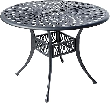 Patio Table with Umbrella Hole 42 inch Cast Aluminum Round Table Outdoor Dining Conversation Tables for Patio, Backyard, Deck - Bronze 42 inch Round Table