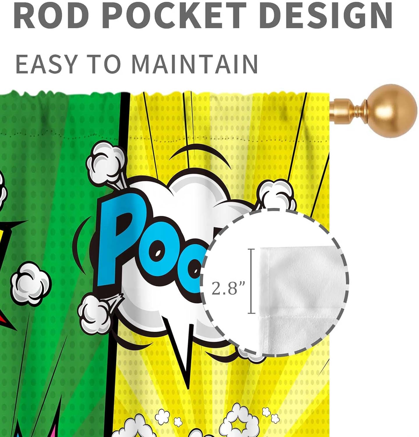 Super City Hero Curtain, Comic Style Cityscape Skyline Buildings Cartoon Window Curtains for Boys Kids Teens Baby Room Bedroom Living Nursery 2 Panel Sets, 55"x63" Inch