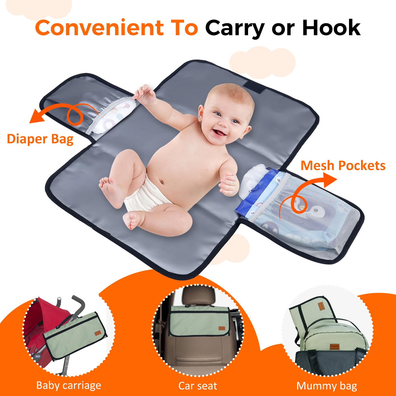 Gloppie 4-in-1-Wickeltasche, großes Fassungsvermögen 47 l – Rucksack (30 l) & abnehmbarer Schultergurt (17 l) mit Wickelunterlage und Kühltasche für Babyflasche, Mutterschaft für Mama, Papa