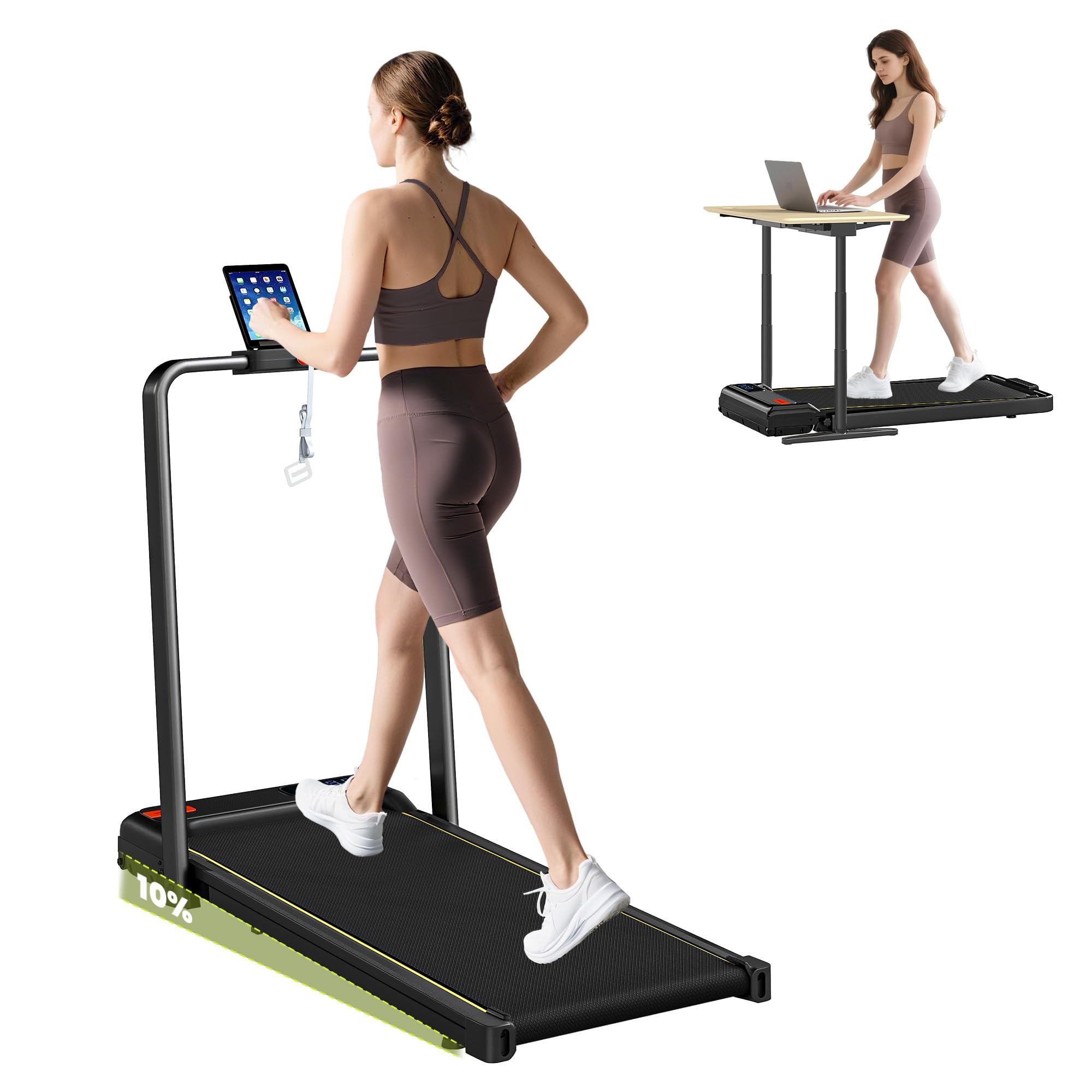 SPORTNOW Pedana pieghevole 2-in-1 inclinazione 10% 1-6 km/h 2,0 HP nero | Pedana camminata con telecomando e LED, tapis roulant compatto da scrivania per casa e ufficio.
