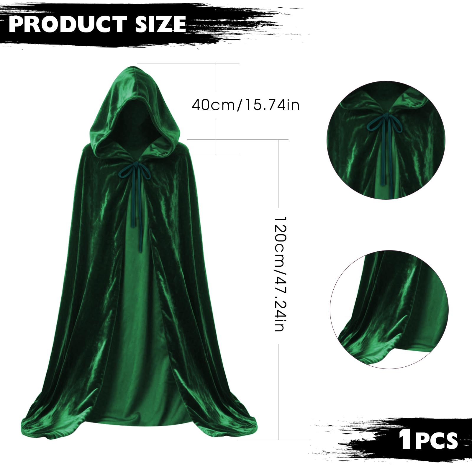 YAUOIPI Green Holloween Grim Reaper Cape,47.24 Inch/120cm Velvet Green Cloak,Halloween  Fancy Dress Costume,Witch Cosplay Accessories for Boy Girls Halloween  Christmas Fancy Dress (Green)  BigaMart