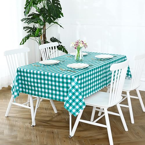 Miniatura 10 de Romanstile Mantel cuadrado de vinilo de PVC, 100% impermeable, mantel de plástico a cuadros cuadriculados, a prueba de aceite, resistente, lavable,