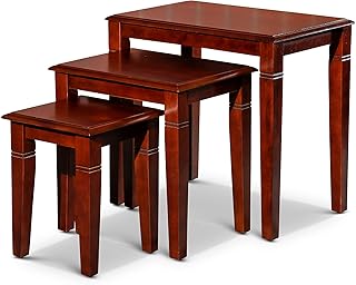 DTY Indoor Living 3-Piece Nesting Tables - Wooden Table Set of 3 for Living Room - Stackable Tables with Sleek Cherry Finish for Stylish and Space-Saving Home Furniture