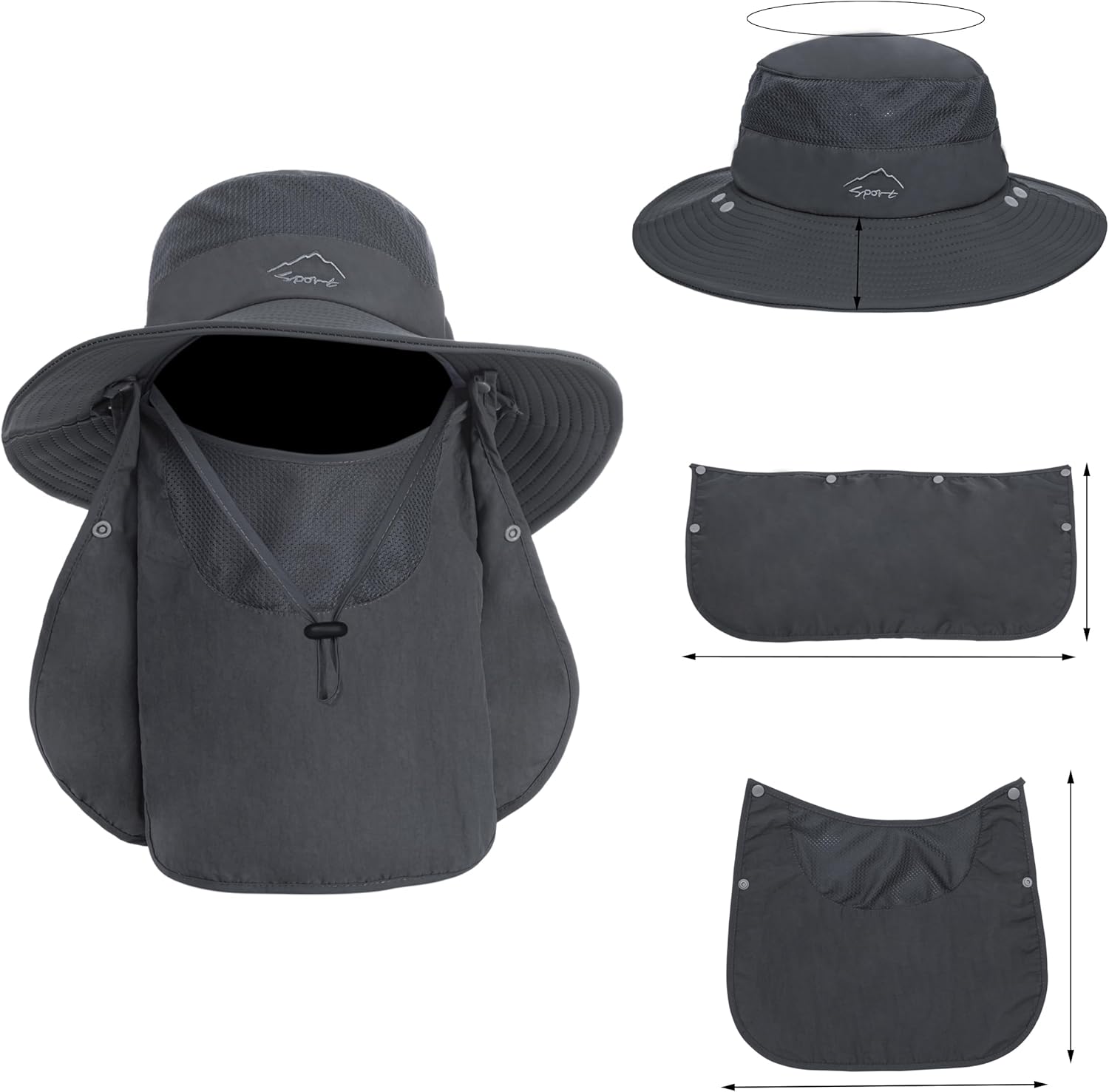 Sun Hat for Women Men Wide Brim with Removeable Neck Face Flap UPF50+ Fishing Bucket Hats - Image 4
