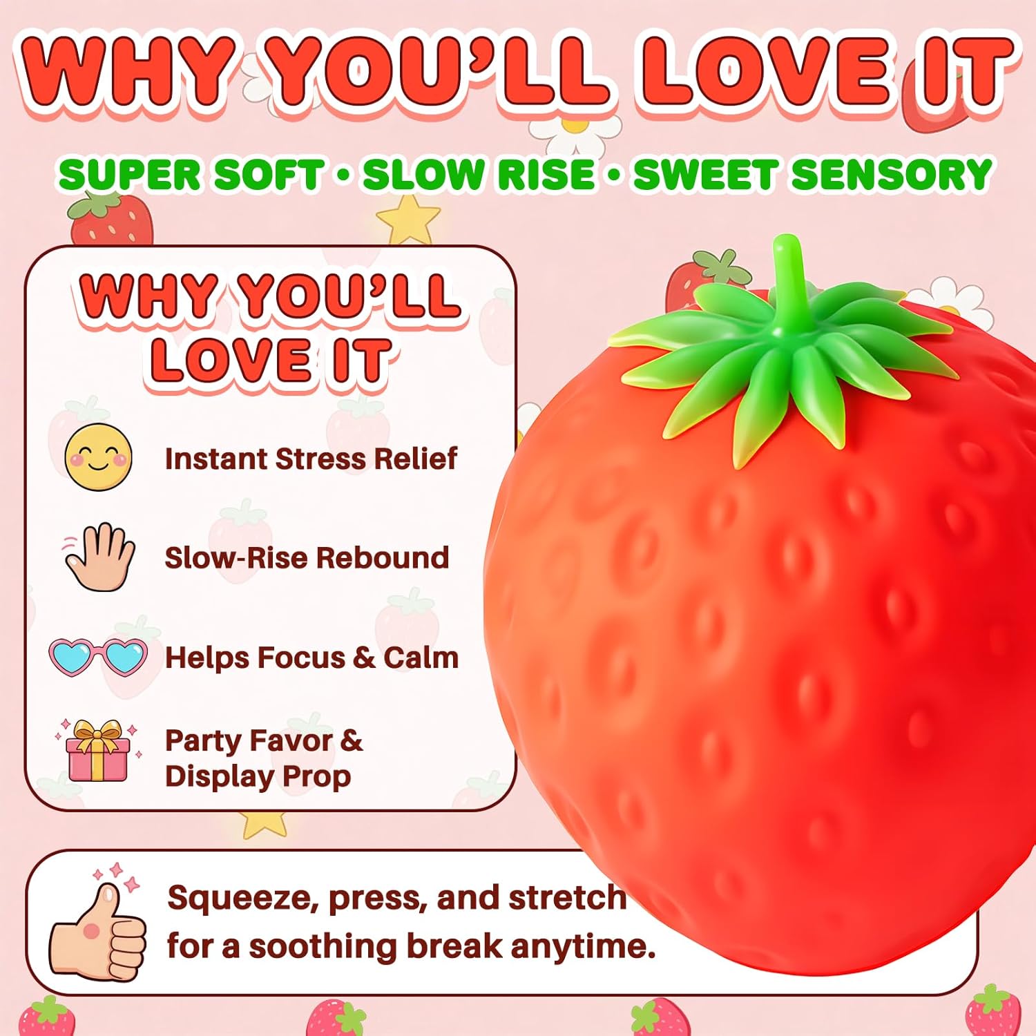 Giant Strawberry Squishy Big Strawberry Squishies Fruit Stress Ball Toys Large Slow Rise Squeeze Huge Rebound Cute Rising Strawberries Model Simulation Fidget Toys Party Favor (Small 3.15in 1pcs)