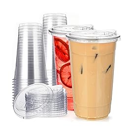 32 oz Clear Plastic Cups with Strawless-Sip-Lids, 25 Sets Disposable Cups Plastic Iced Coffee Cups, To Go Cup with Sip Through Lids for Smoothie, Milkshake, Cold Drinks for Party, Wedding, Event