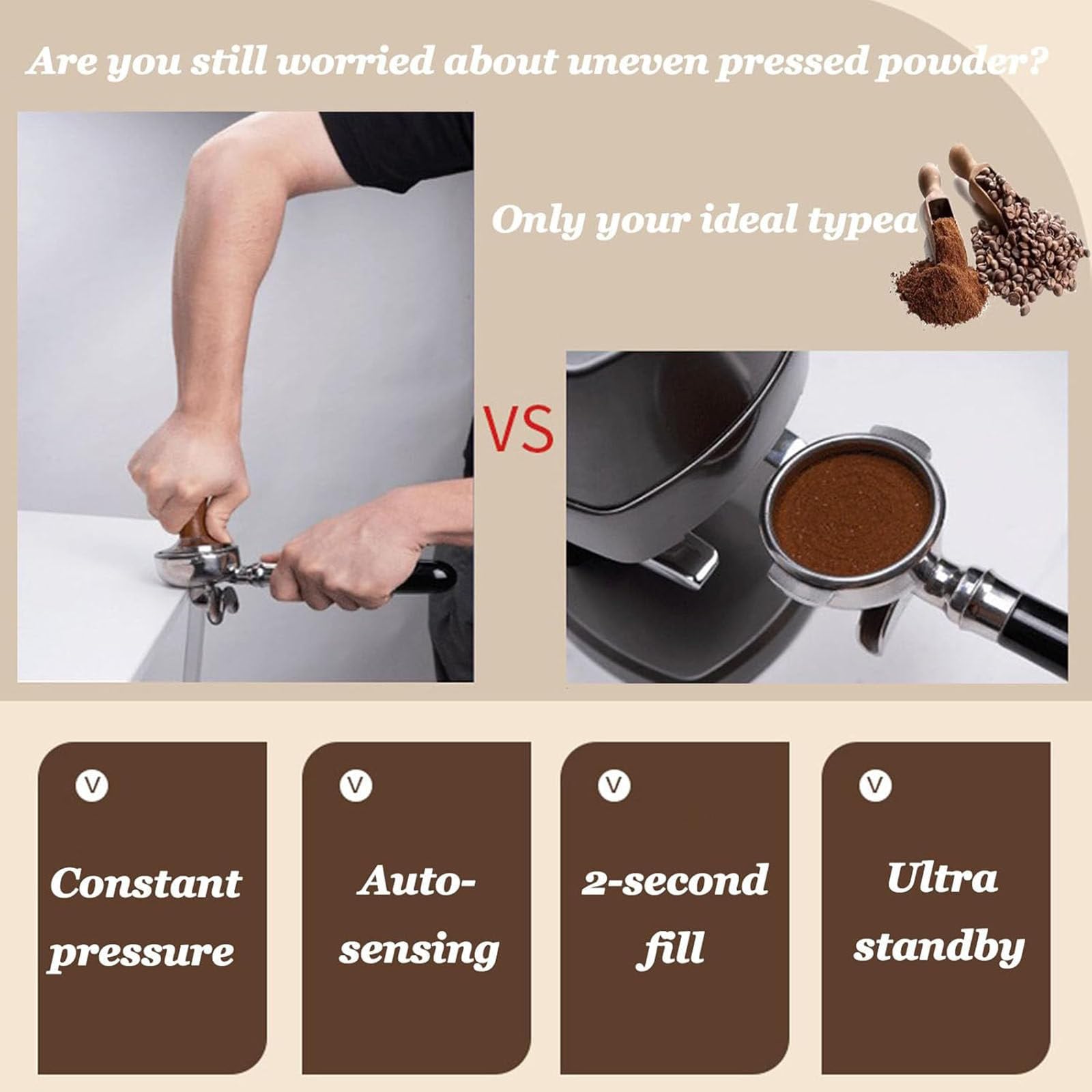 Ubijak do kawy 58 mm – automatyczna prasa do kawy ziarnistej espresso – 10–30 kg, regulowane ciśnienie – narzędzie do kawy – łatwe czyszczenie – do kawiarni i użytku domowego (czarny)