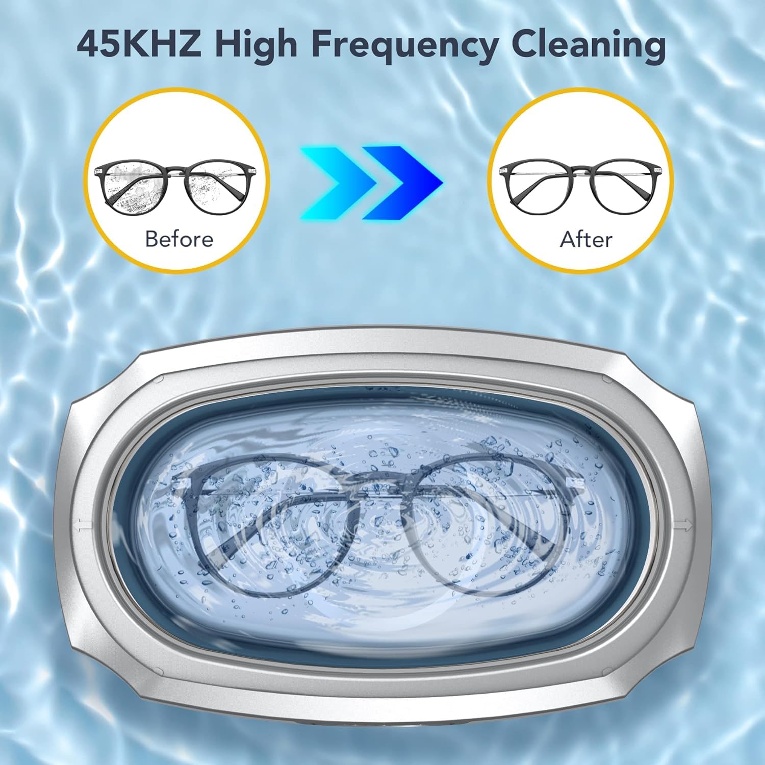 LifeBasis Dispositivo de limpieza por ultrasonidos, 420 ml, dispositivo de limpieza por ultrasonidos, 45 kHz, para gafas, joyas, relojes, 30 W, limpiador ultrasónico