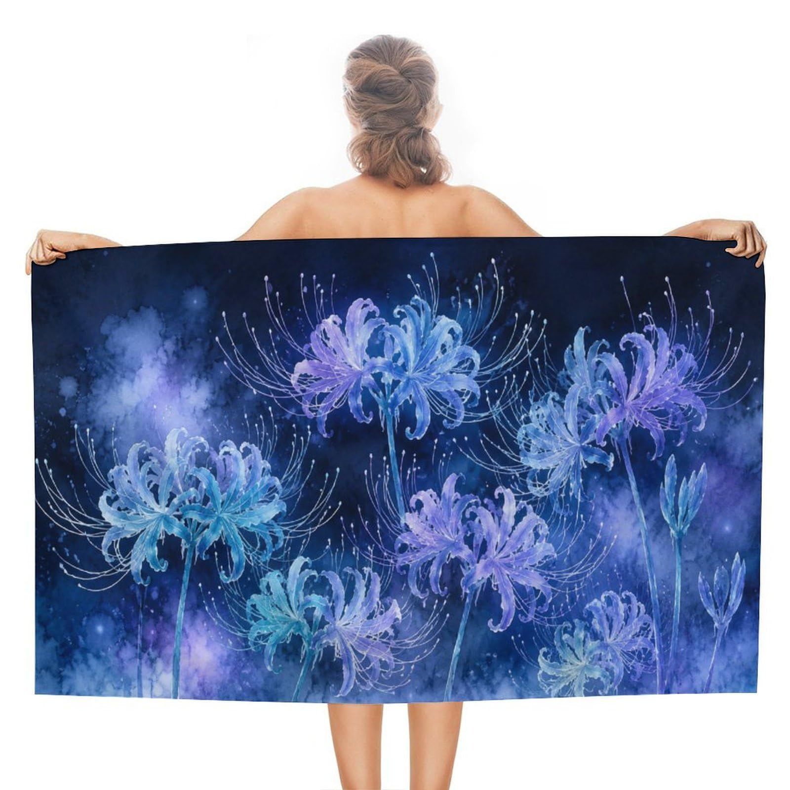 Anceky Blue Spider Lily Flowers Oversized Beach Towel Quick Dry Sand Free Microfiber Travel Towel Lightweight Multi Purpose Beach Blanket Pool Gym Bath Towel 51x31 in