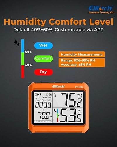 Miniatura 3 de Elitech Termómetro higrómetro digital Bluetooth, termómetro para refrigerador con aplicación gratuita, monitor de humedad de temperatura en tiempo