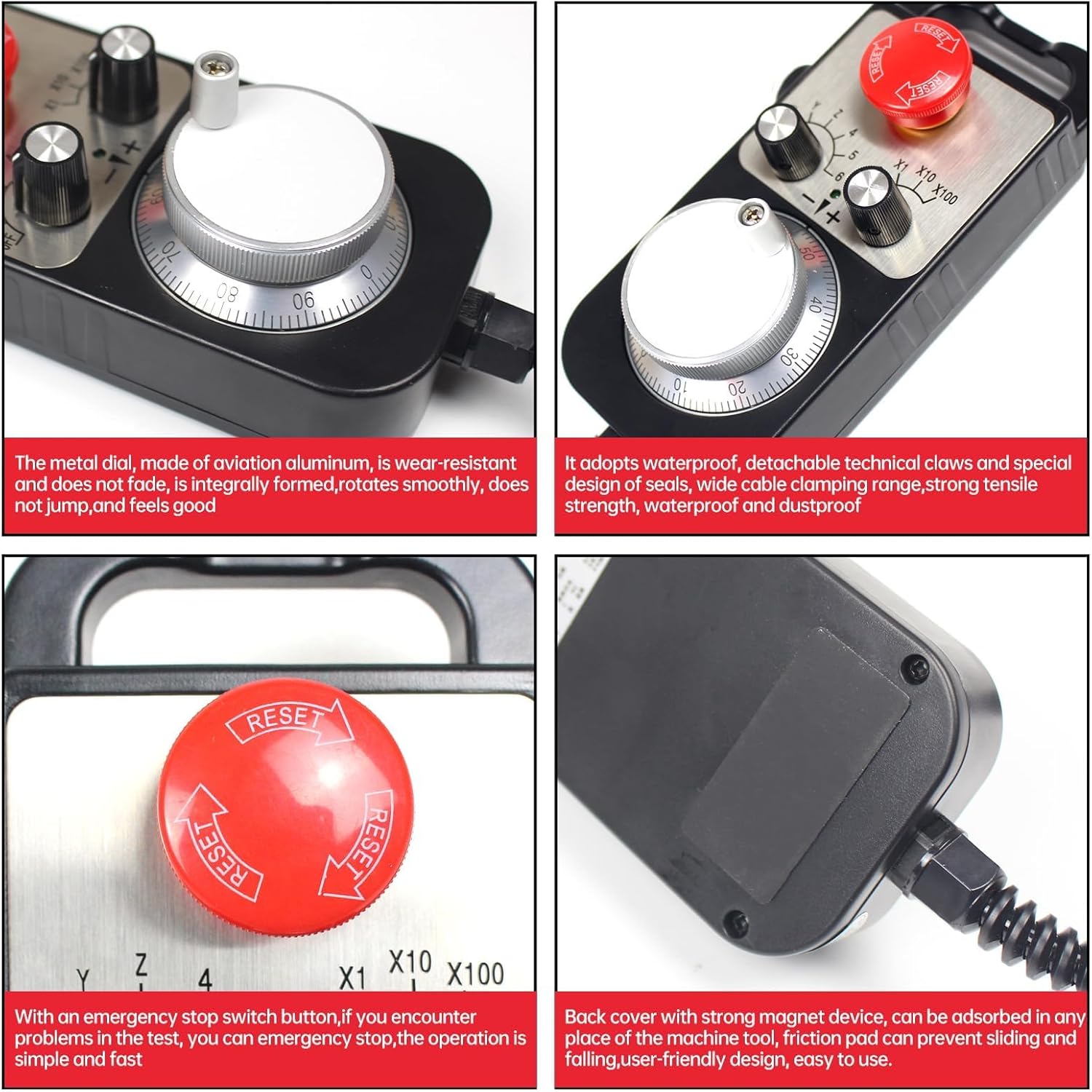 CNCTOPBAOS 100PPR Universal 6 Axis CNC Handwheel MPG Pendant with Emergency Stop Manual Pulse Generator for Siemens/MITSUBISHI/CNC Router Engraving Milling Lathe Machine Remote CNC Controller