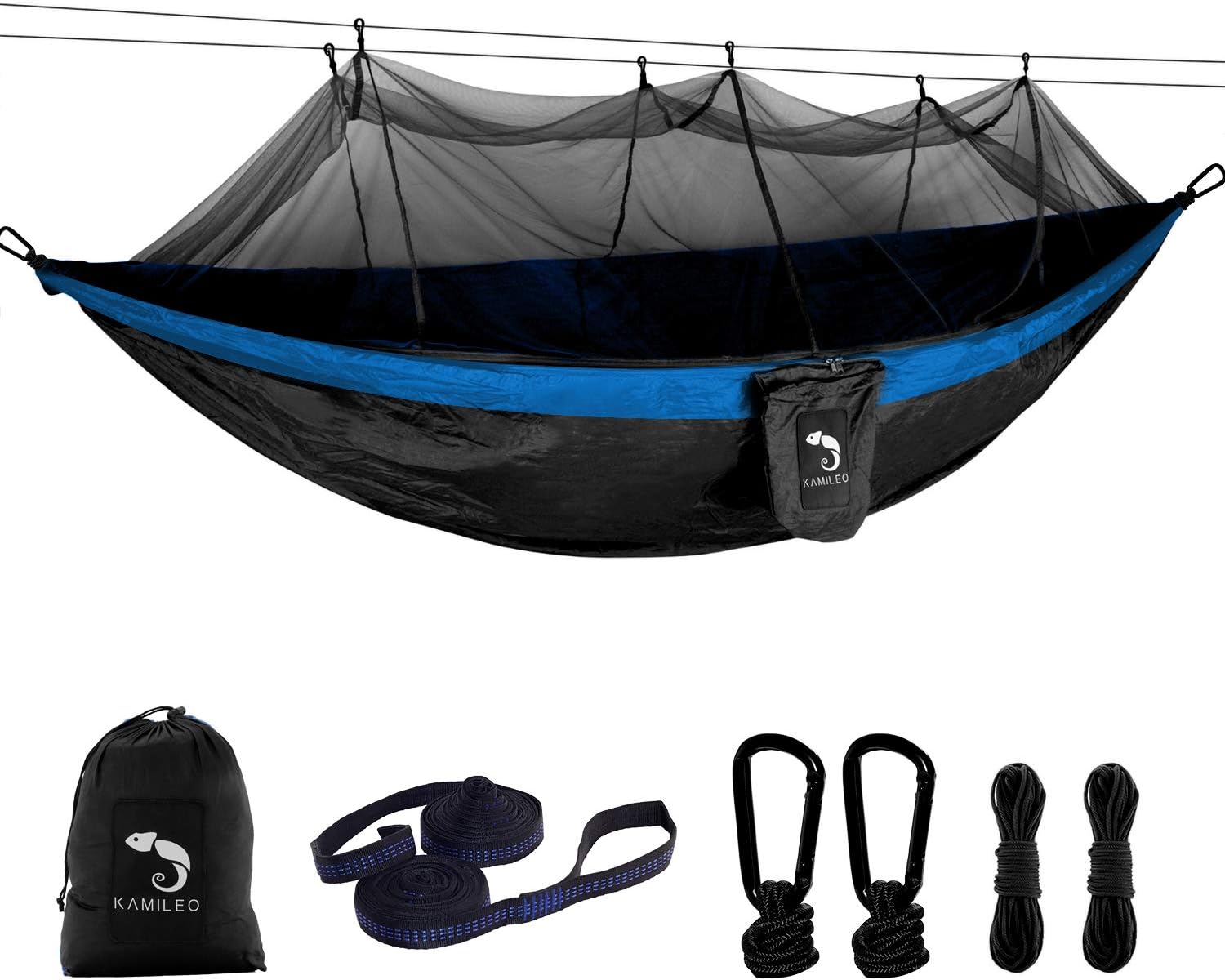 Kamileo Camping Hammock Portable Parachute Nylon Tree Hammock Durable 2 Person Hammock for Outdoor Travel Hiking Backpacking Camping Garden Beach Yard 500lbs Capacity Single Double Hammock