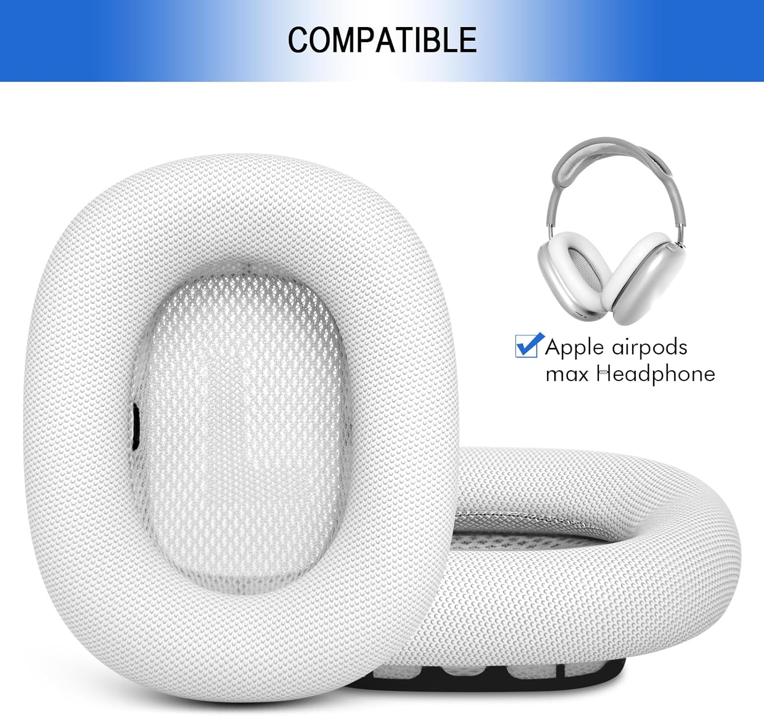 Ear Cushions Replacement for AirPods Max - Upgraded Ear Cups for Apple Headphones - GVOEARS Ear Pads Cover with Protein Leather Memory Foam (White) - Image 2