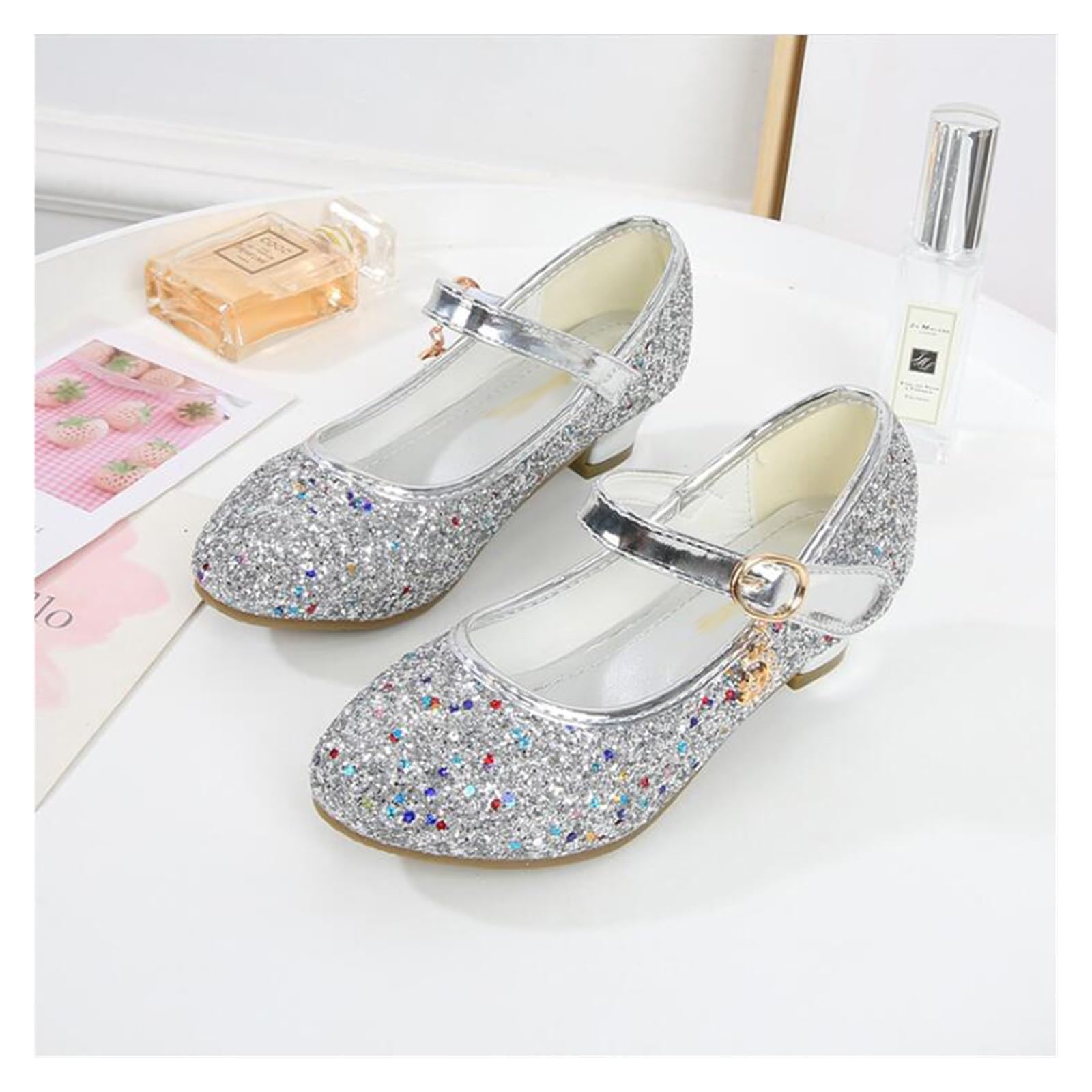Scarpa Da Ballo Per Bambini Con Glitter Scarpe da ragazza in pelle con tacco alto for bambini Scarpe da principessa in pelle da sposa for ragazze Scarpe da ballo for studenti con paillettes rosse Sand