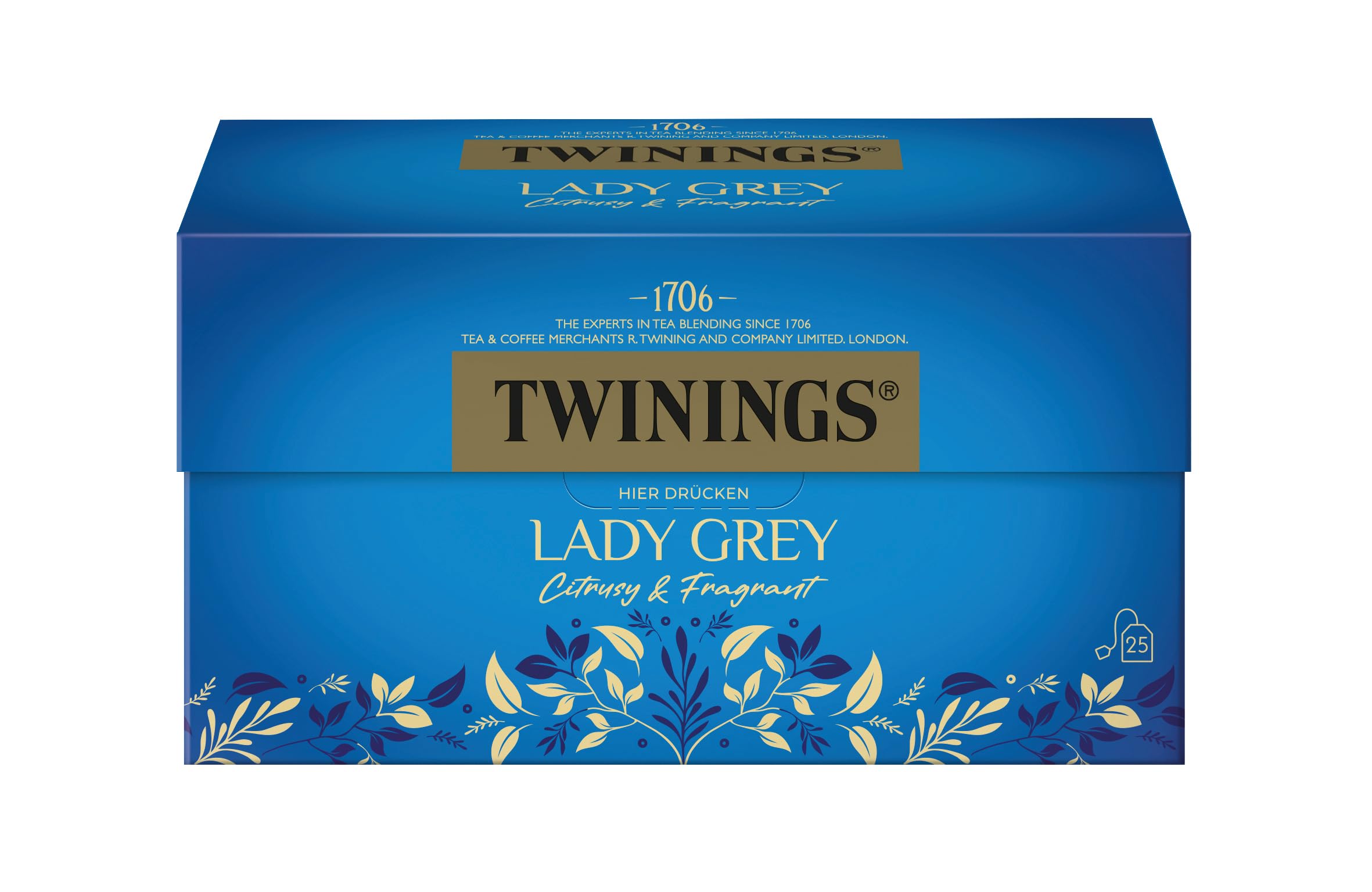 Twinings LADY GREY Schwarzer Tee im Teebeutel - Mischung chinesischer Schwarztee Teesorten mit Orangen- & Zitronenschale, vollendet mit Bergamotte-Aroma, 1er Pack (25 Teebeutel)