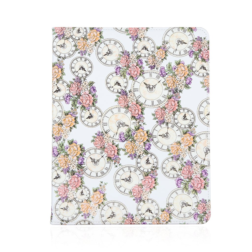 IDEGG Case for iPad 2 3 4 (White with Clock Flower, iPad 2/3/4)