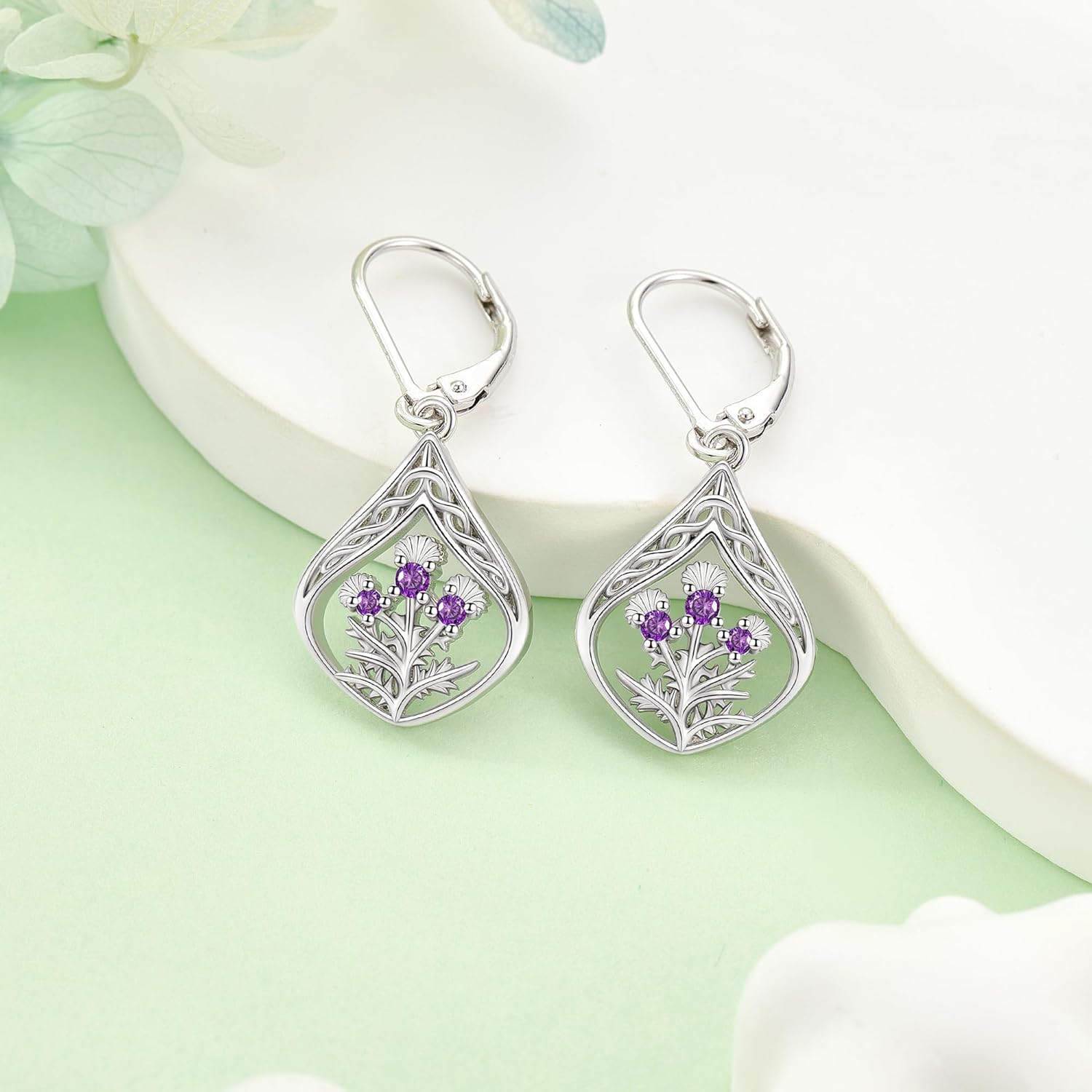 Scottish Thistle Jewelry Gifts Sterling Silver Scotland Thistle Drop Earrings Celtic Scottish Jewelry Gifts for Women - Image 3