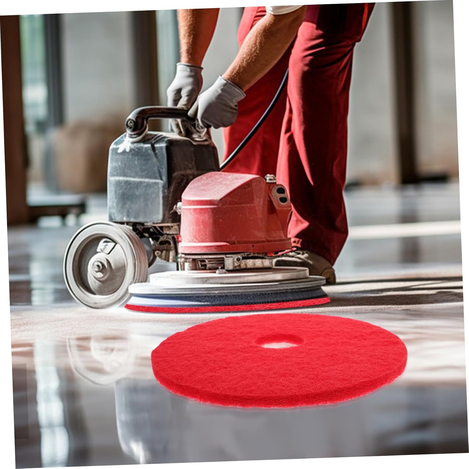 Didiseaon Floor Polishing Pad Red Floor Scrubber Pad Floor Machine Mat Replaceable Cleaning Pad Suitable for Hardwood Tiles