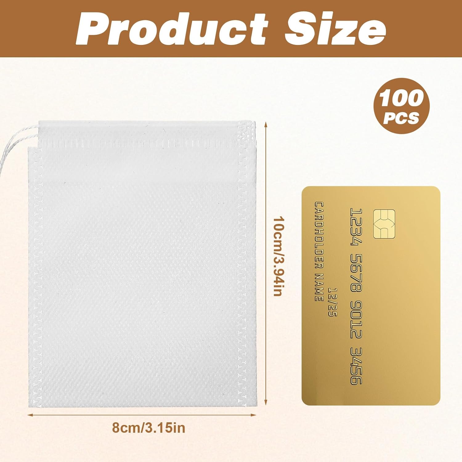 100Pcs Tea Bags for Loose Leaf Tea, Empty-Tea Bags, Disposable Non Woven Filter Bag with Drawstring for Herbal, Coffee, Spice(3.15x3.94Inch)