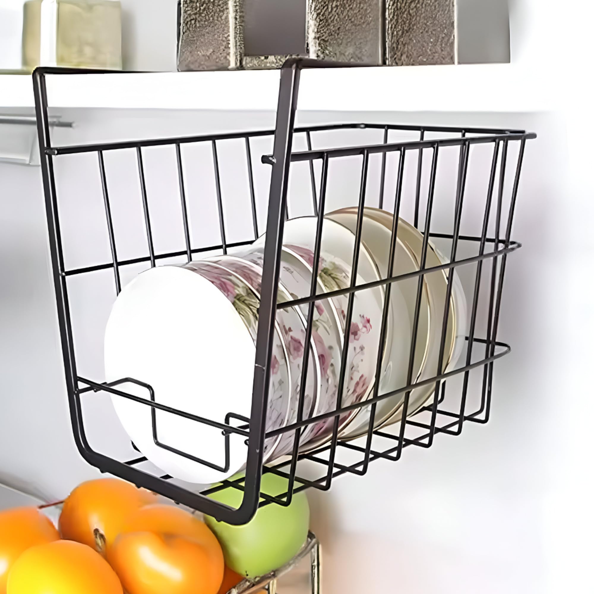 The Better Home Kitchen Storage Rack Basket | Carbon Metal | Under Cabinet Storage Shelf Basket Hanging | Cabinet Hanging -Small | Space Saver-image-21