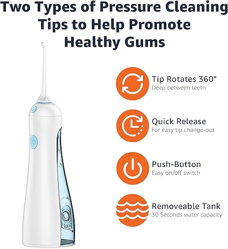 Miniatura 3 de Amazon Basics HydroClean - Irrigador de agua inalámbrico, 1 mango de irrigador de agua, 2 puntas de hilo dental, 2 pilas AA incluidas