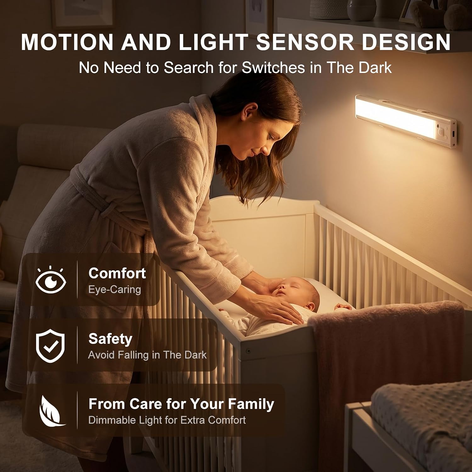12 Inch Under Cabinet Lighting Wireless, Rechargeable Motion Sensor Light | 2 Pack, Adhesive Punch Free Installation, Remote Control Included, LED Lighting for Kitchen, Stair, Pantry and Closet