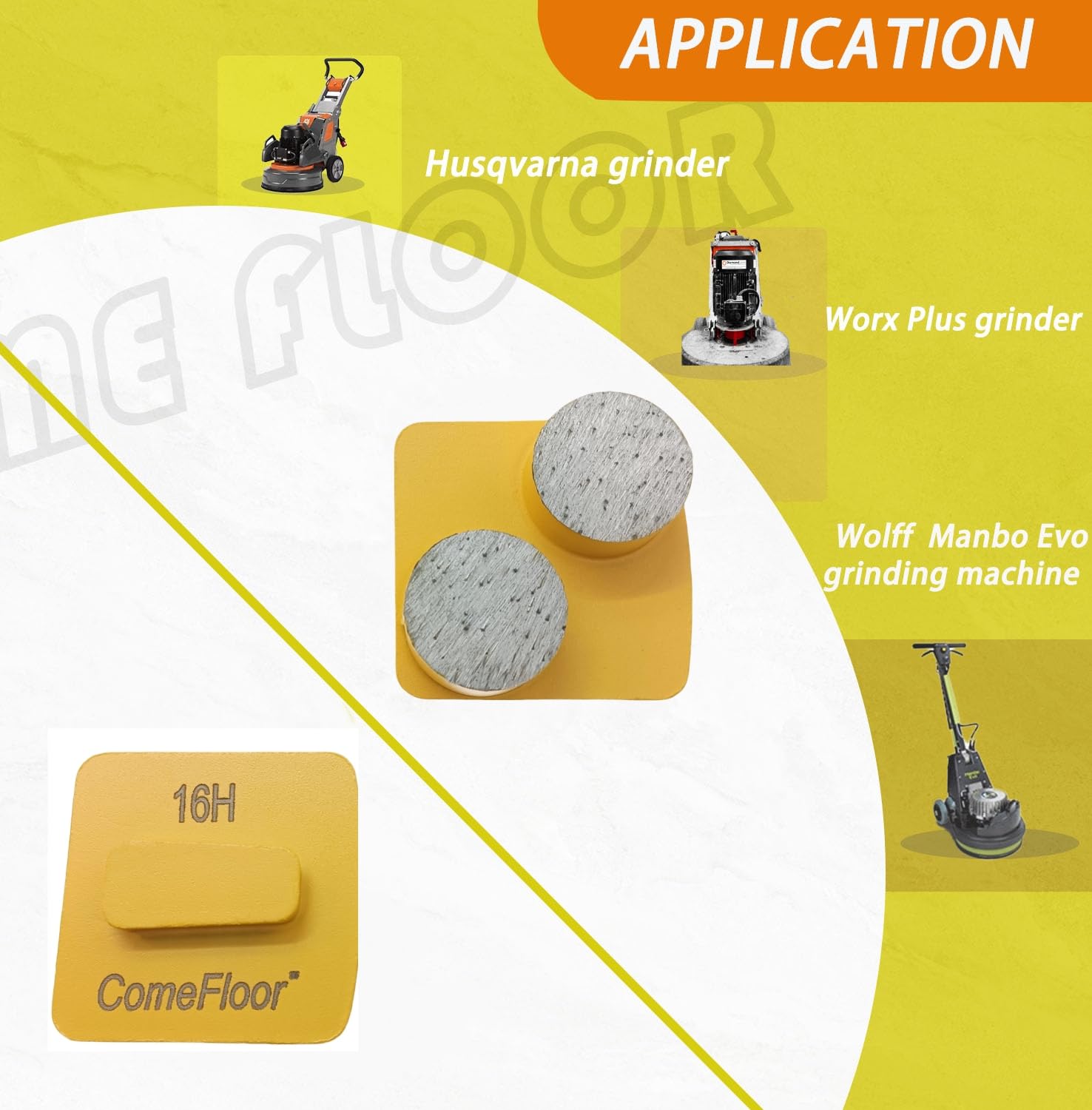 Redi-Lock Concrete Floor Preparation Disc, Diamond Metal Grinding Shoes, Double Round Segs Compatible for Husqvarna Grinder, 16 Grit Hard Bond, 3PCS
