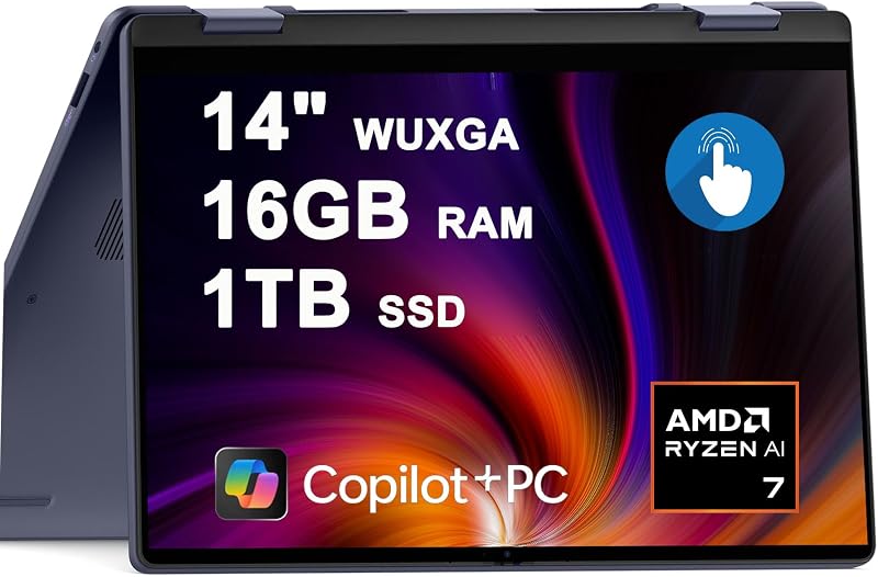 Inspiron 14 Plus 2 en 1 portátil 14" WUXGA Touch AMD 8 núcleos Ryzen AI 7 350 Hasta 50 Tops (>i7-12700H) 16 GB RAM 1 TB SSD Retroiluminado para Creator Business Professional Win11 Copiloto+ AI