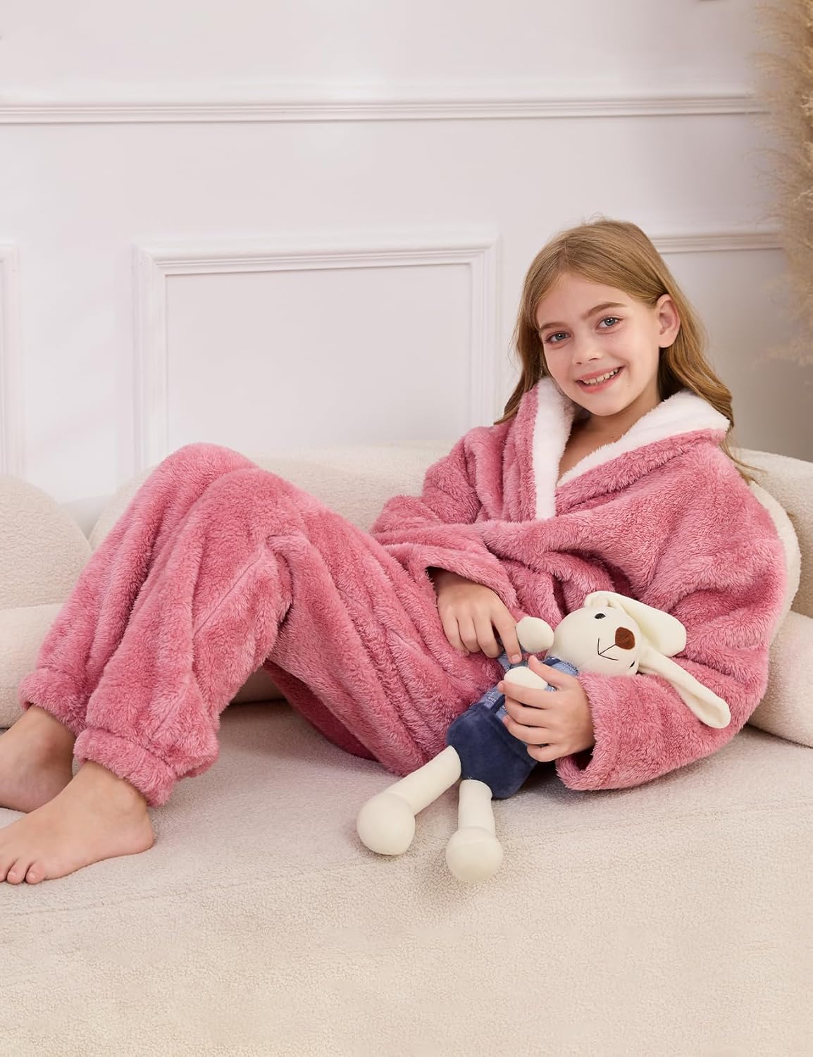 Girls Fuzzy Fleece Pants Set Winter Fluffy 2 Piece Outfits Flannel Pullover Sweatshirt Sets Sweatsuit 5-14 Years - Image 6