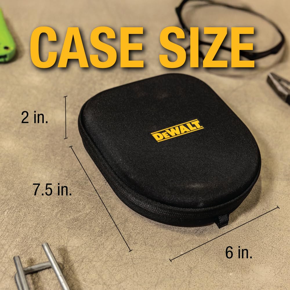 DEWALT Custodia protettiva per auricolari con archetto da collo, compatta e leggera, con custodia rigida in EVA, antiurto, impermeabile, interno morbido e tasca per accessori