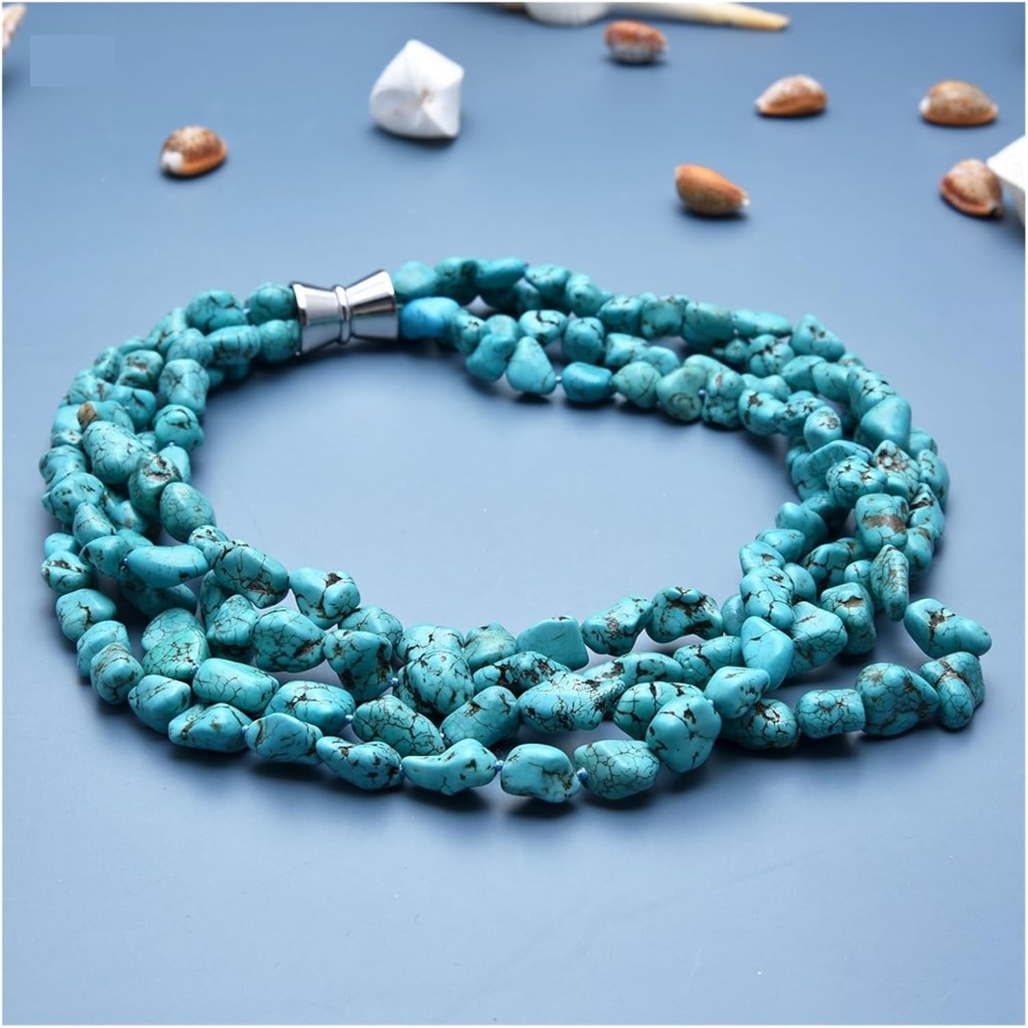 Jewelry 20" 4 Strands Freeform Blue Turquoises Nugget Beads Necklace For Women