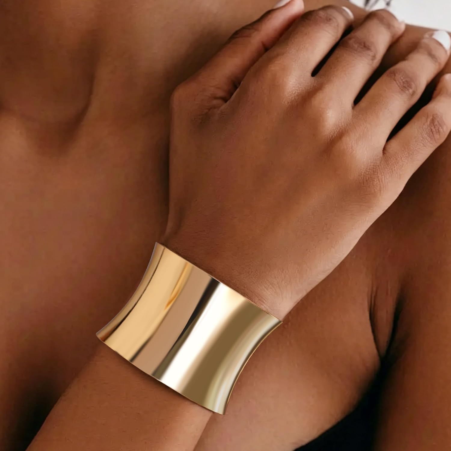4Pcs Gold/Silver Chunky Bracelects for Women Open Wide bangle bracelets image 5