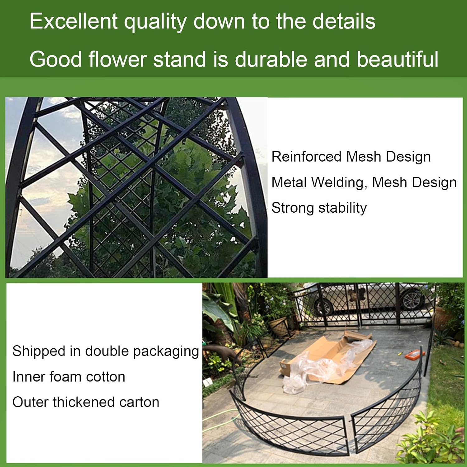 Garden Arch, Garden Arbor, Outdoor Flower Garden Arch Trellis, Durable Steel Garden Arbor for Climbing Plants, Wedding Decoration，Dark Green 300cm