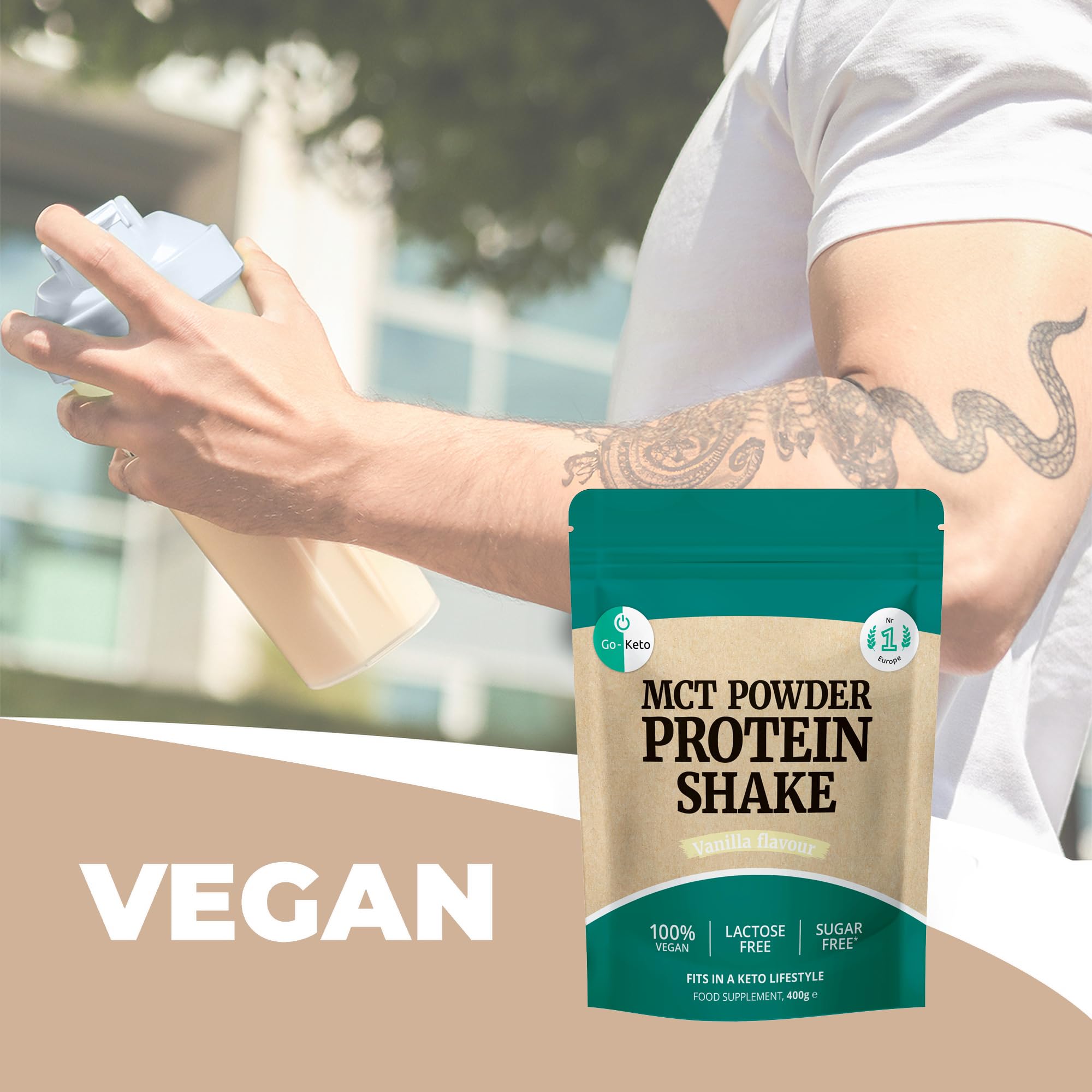 Go-Keto MCT Vegan Protein Shake Vanilla, 400g polvere | con MCT dall'olio di cocco per la tua dieta keto | proteine ​​vegane da proteine ​​di piselli e proteine ​​di riso