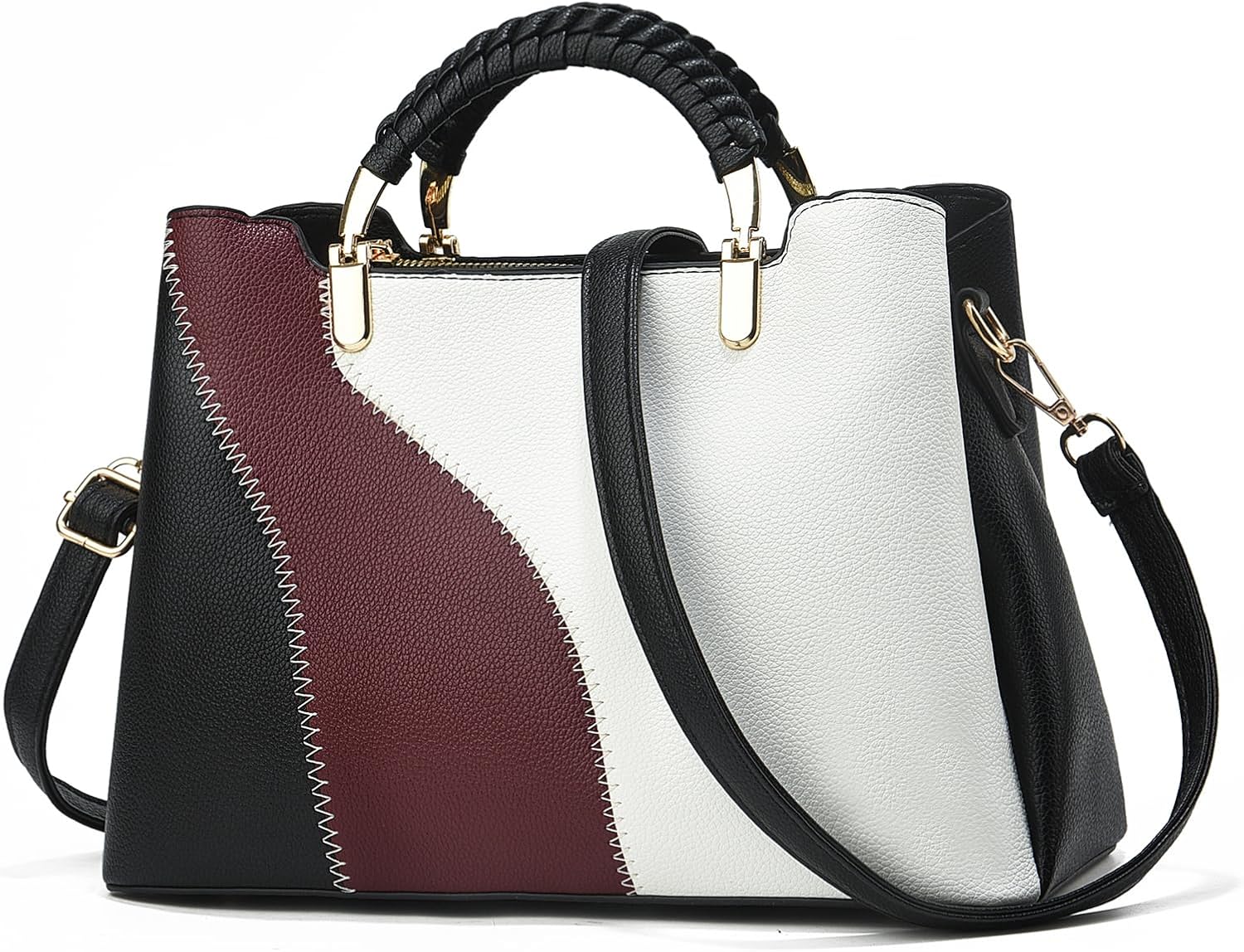 I IHAYNER Women Purses and Handbags Leather Top Handle Satchel Shoulder Bags for Women Fashion ColorBlock Tote Bag for Ladies