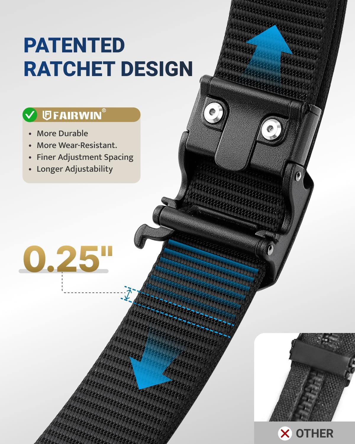 FAIRWIN Tactical Gun Belt, Ratchet CCW EDC Stiff Heavy Duty Work 1.5" Battle Concealed Carry Rigid Patented Nylon Men Belts - Image 4