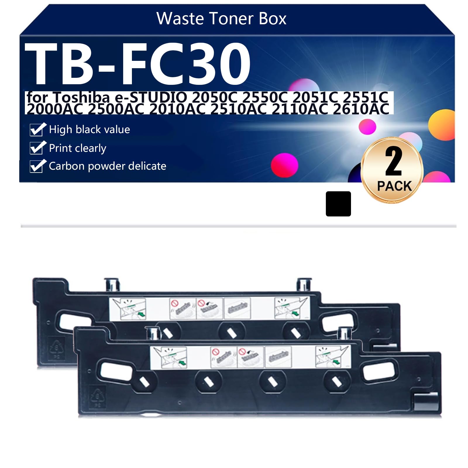 Bac récupération toner TB-FC30 compatible imprimante Toshiba e-Studio 2050C 2550C 2000AC noir x2