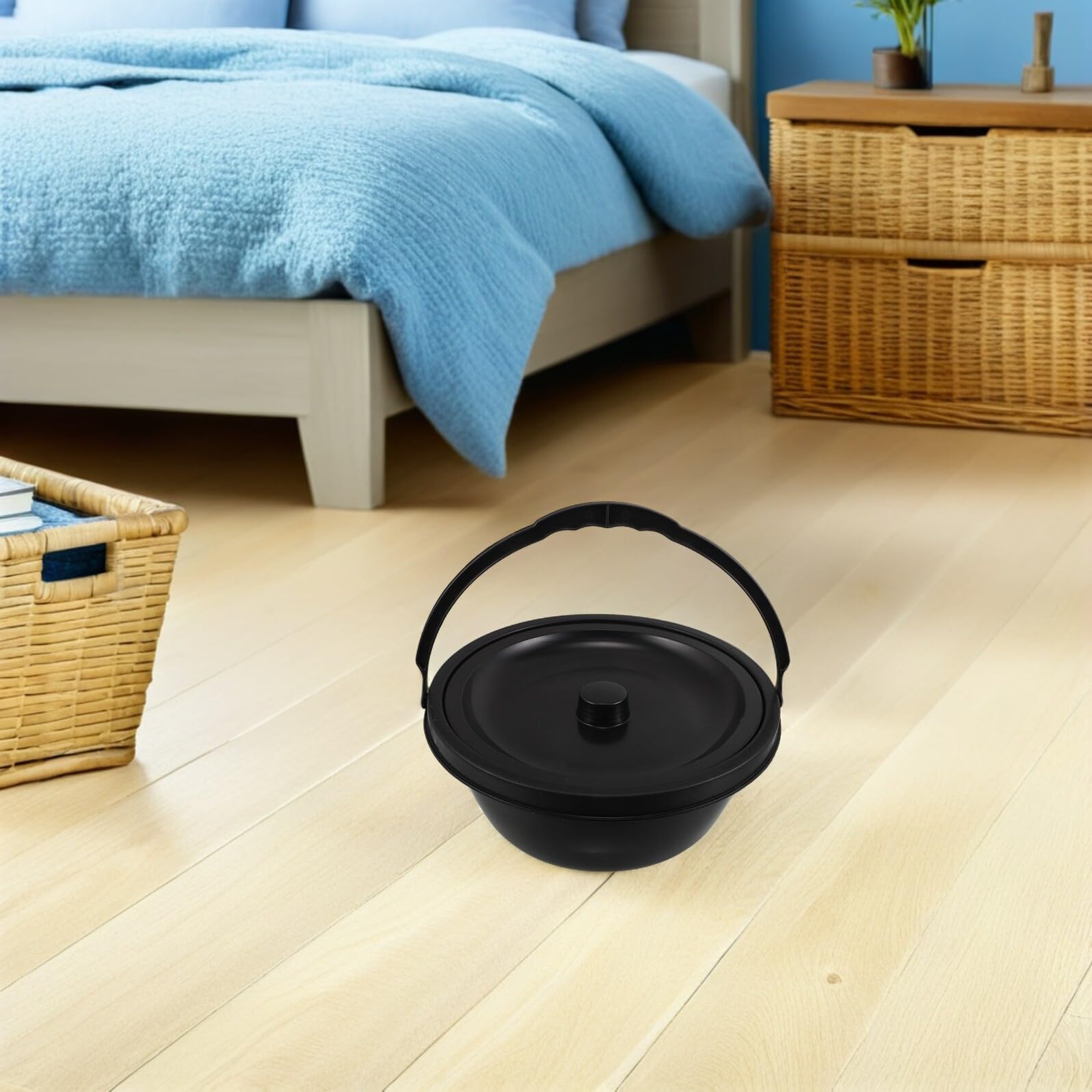 Vaso da Notte Nero in Plastico per Comodino, Bedside Toilet | Uso Home e Bedside, Forma Humanized, Installazione Semplice, Adatto a Famiglie e Uomini Anziani