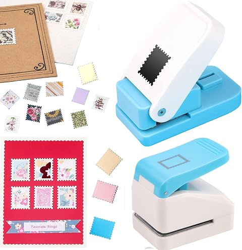 2 Pcs Stamp Punches, Postage Stamp Punch, 1X0.8 inch & 1.1X0.9 inch Embossing Stamps Hole Punch, Portable Lever Paper Puncher, Crafts Punches for Scrapbooking Paper Crafting DIY Projects