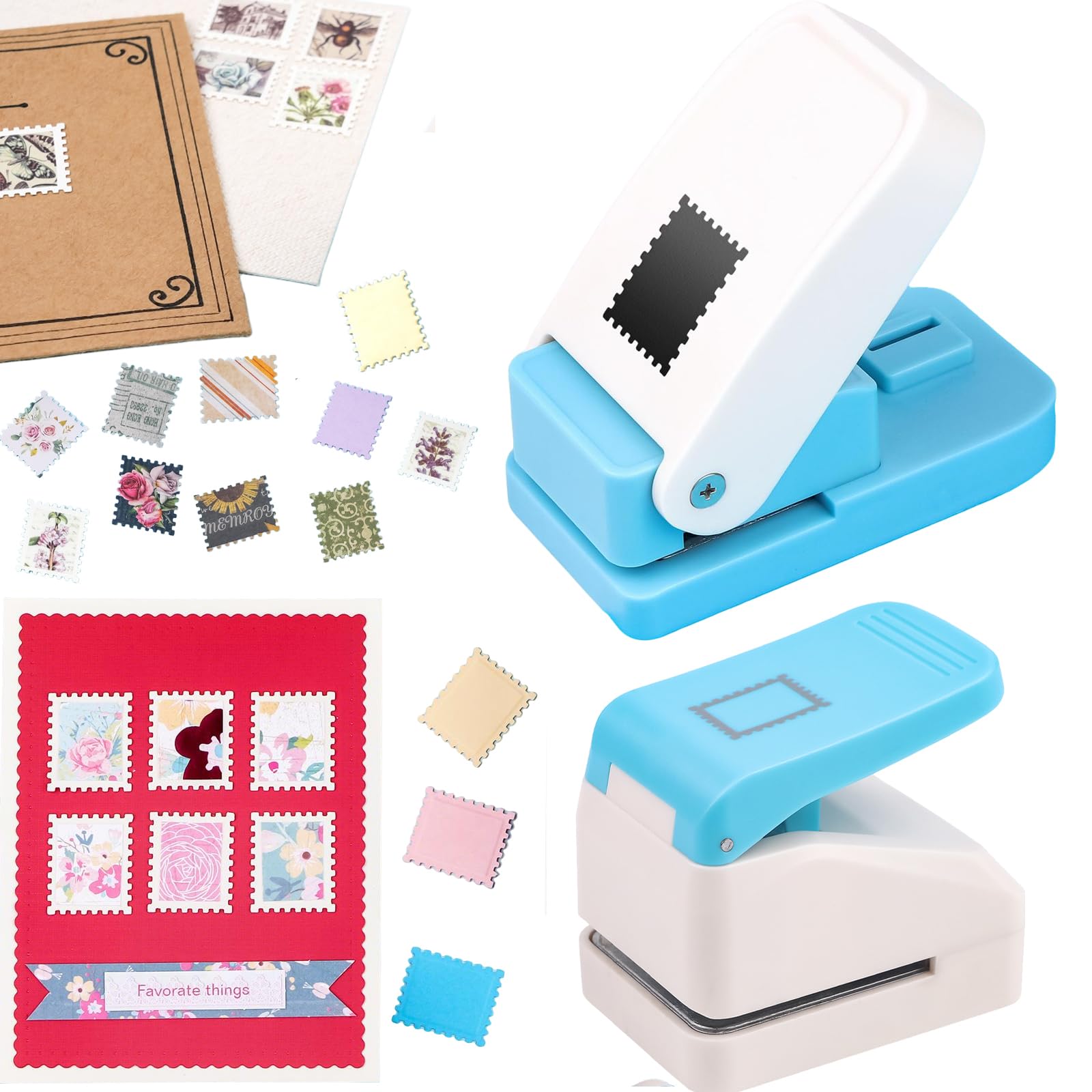 2 Pcs Stamp Punches, Postage Stamp Punch, 1X0.8 inch & 1.1X0.9 inch Embossing Stamps Hole Punch, Portable Lever Paper Puncher, Crafts Punches for Scrapbooking Paper Crafting DIY Projects — image 1