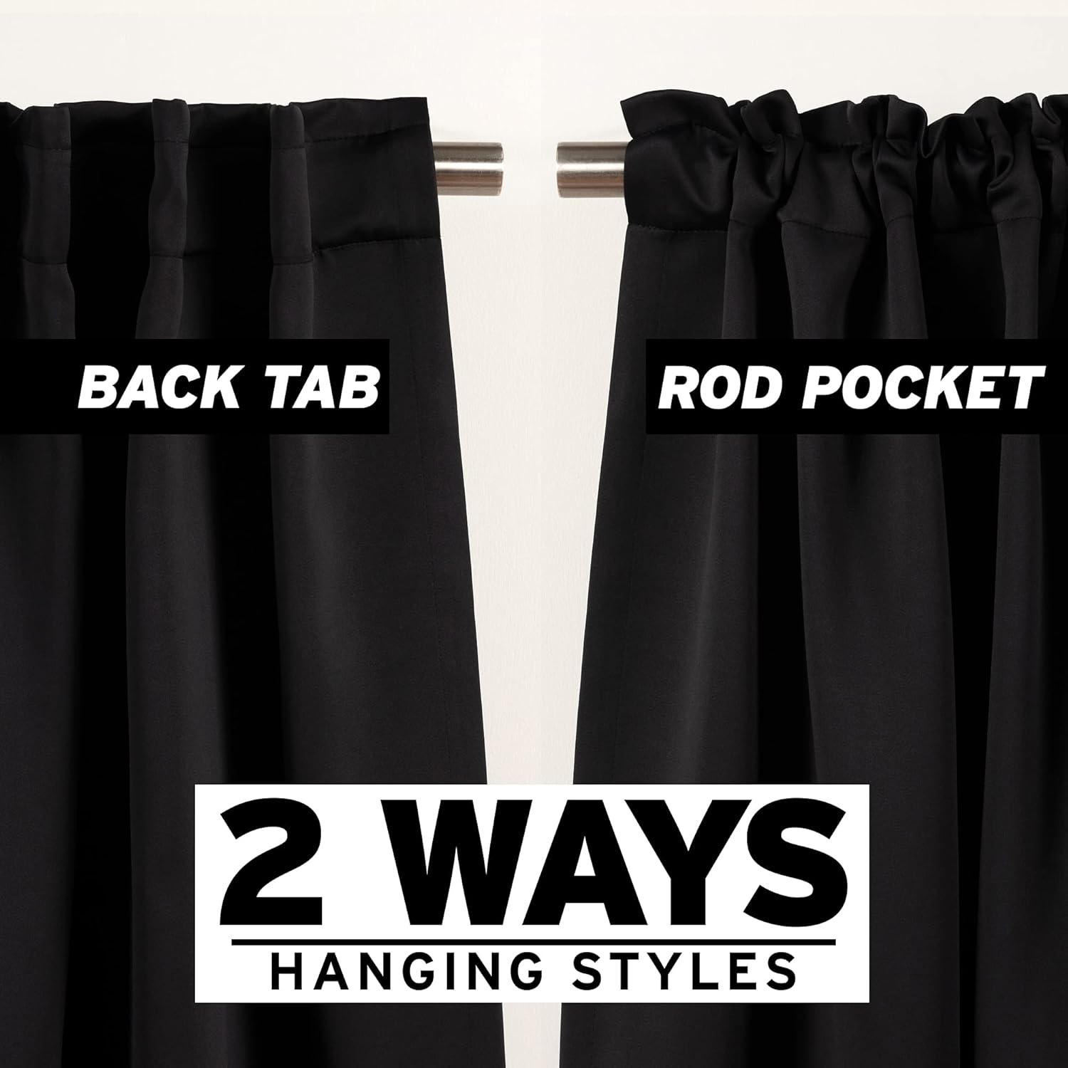 Best Home Fashion Premium Blackout Curtain Panels - Solid Thermal Insulated Window Treatment Blackout Drapes for Bedroom - Back Tab & Rod Pocket – Black - 52" W x 96" L - (Set of 2 Panels)