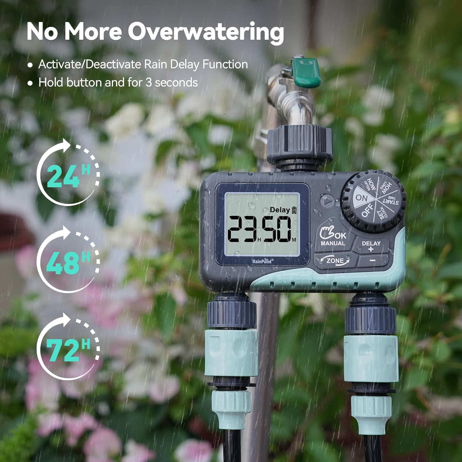 ตัวตั้งเวลารดน้ำ RAINPOINT แสดงตัวเลือกการหน่วงเวลาฝนตก