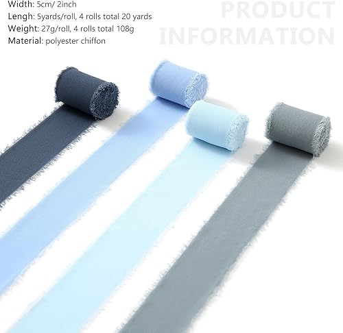 Miniatura 9 de Pretty Jolly Cinta de seda de gasa para envolver regalos, 3 rollos de 1.97 pulgadas x 7 yardas, cintas rojas y rosas hechas a mano con flecos para