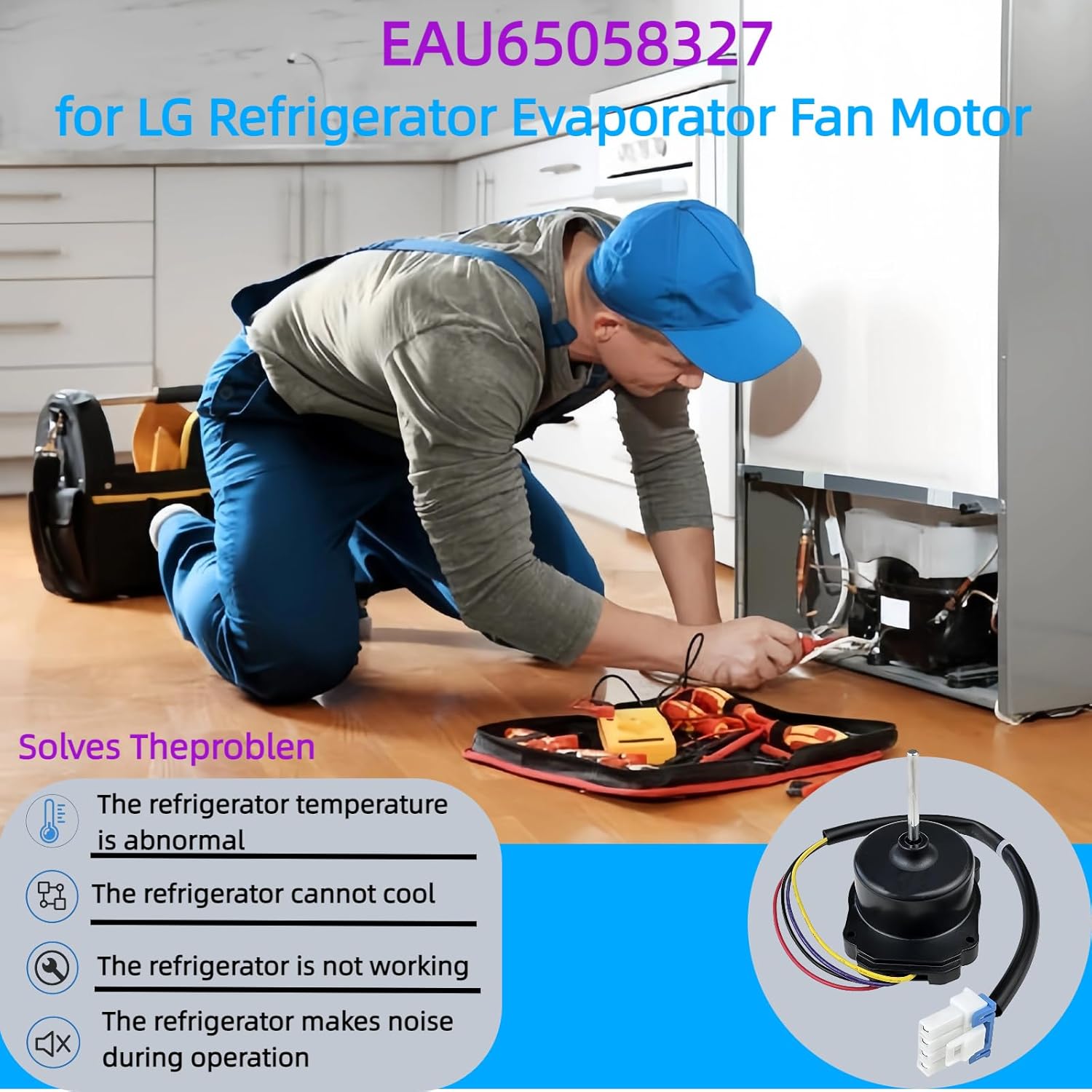 EAU65058327 EAU65058326 Refrigerator Evaporator Fan Motor Assembly,for LG Refrigerator Condenser DC Fan Motor Replacement,Compatible with LG Refrigerator Models LGE LFXS28596S/01 LGE LFCC22426S/04