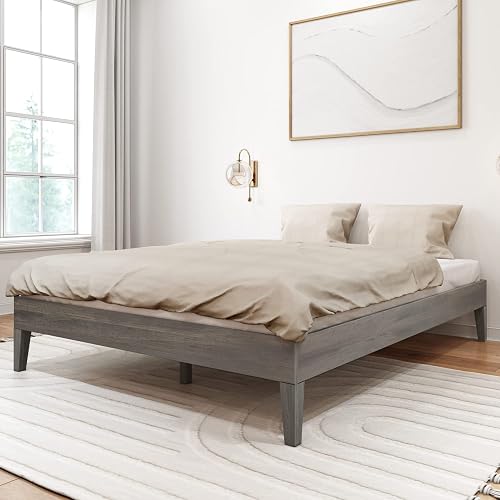 Plank+Beam Solid Wood Platform Bed Frame, Strong Wood Slat Support,