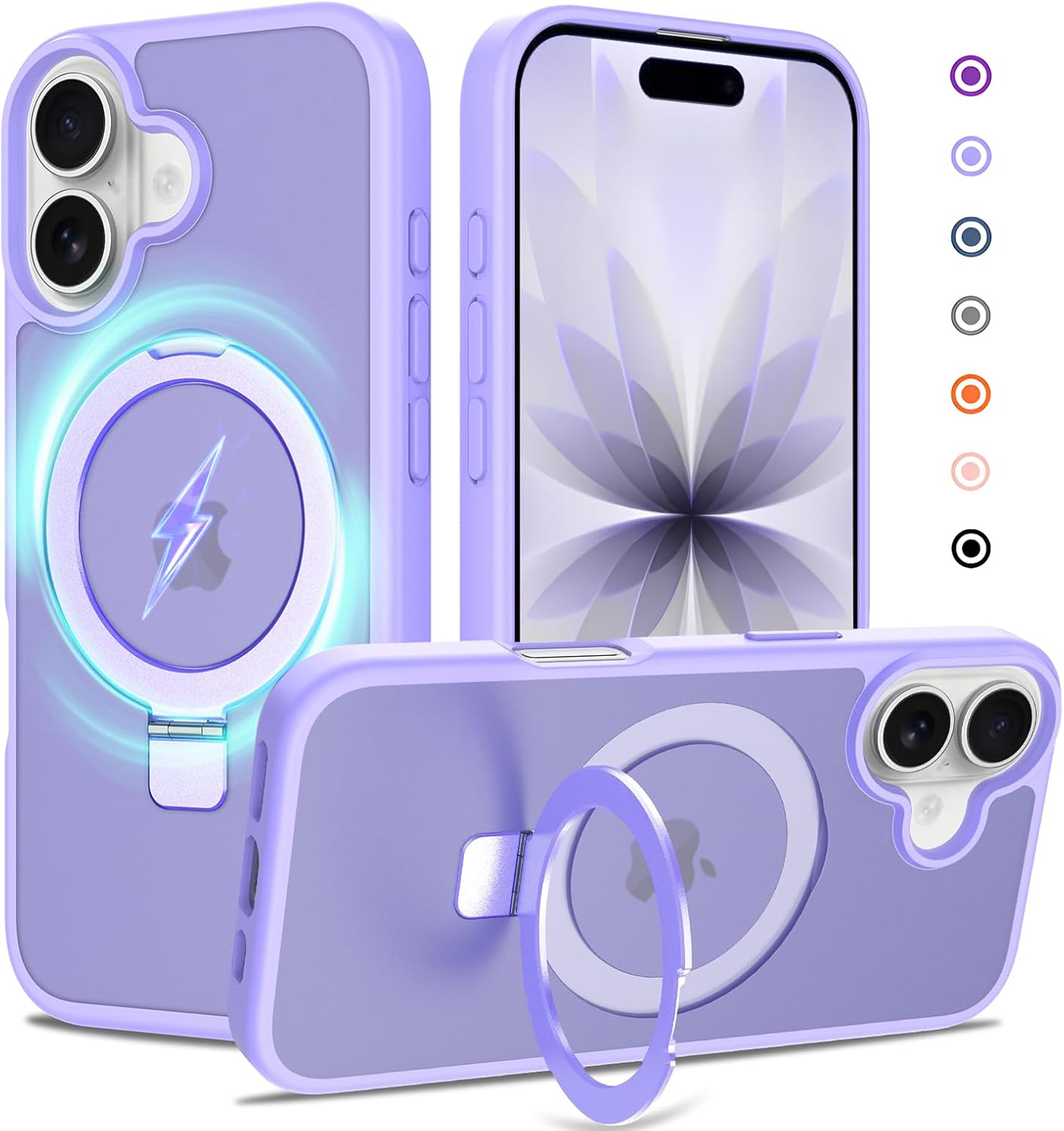 Ultra-Magnetic Stand for iPhone 17 Case [Military Drop Protection] [Compatible with MagSafe] Shockproof Translucent Matte Slim Ring Holder Case for iPhone 17 (Lavender Purple)