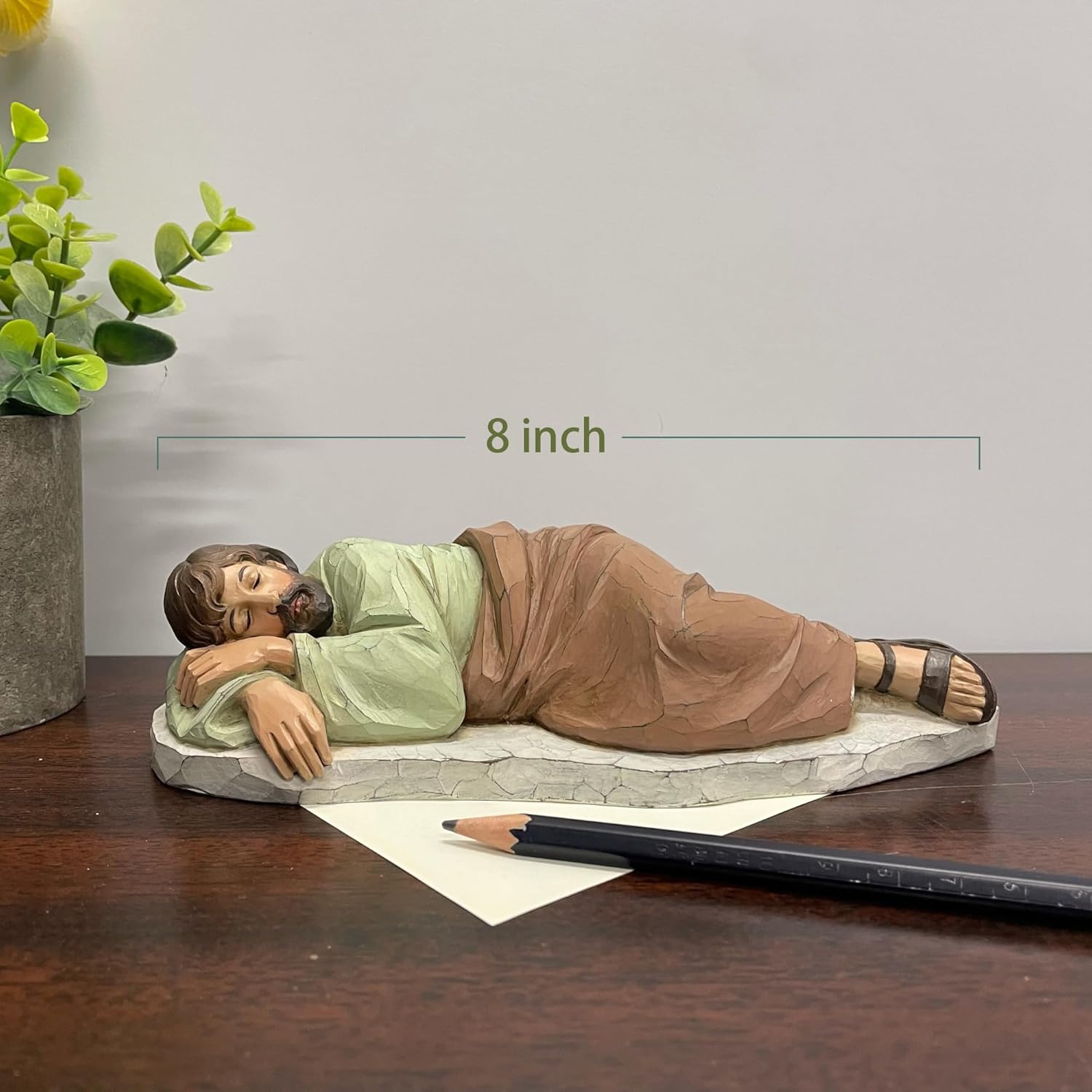 Sleeping St. Joseph Statue 8inch Saint Joseph Sculpture Religious Gift for Catholic Modern Home Decor (Brown) - Image 2