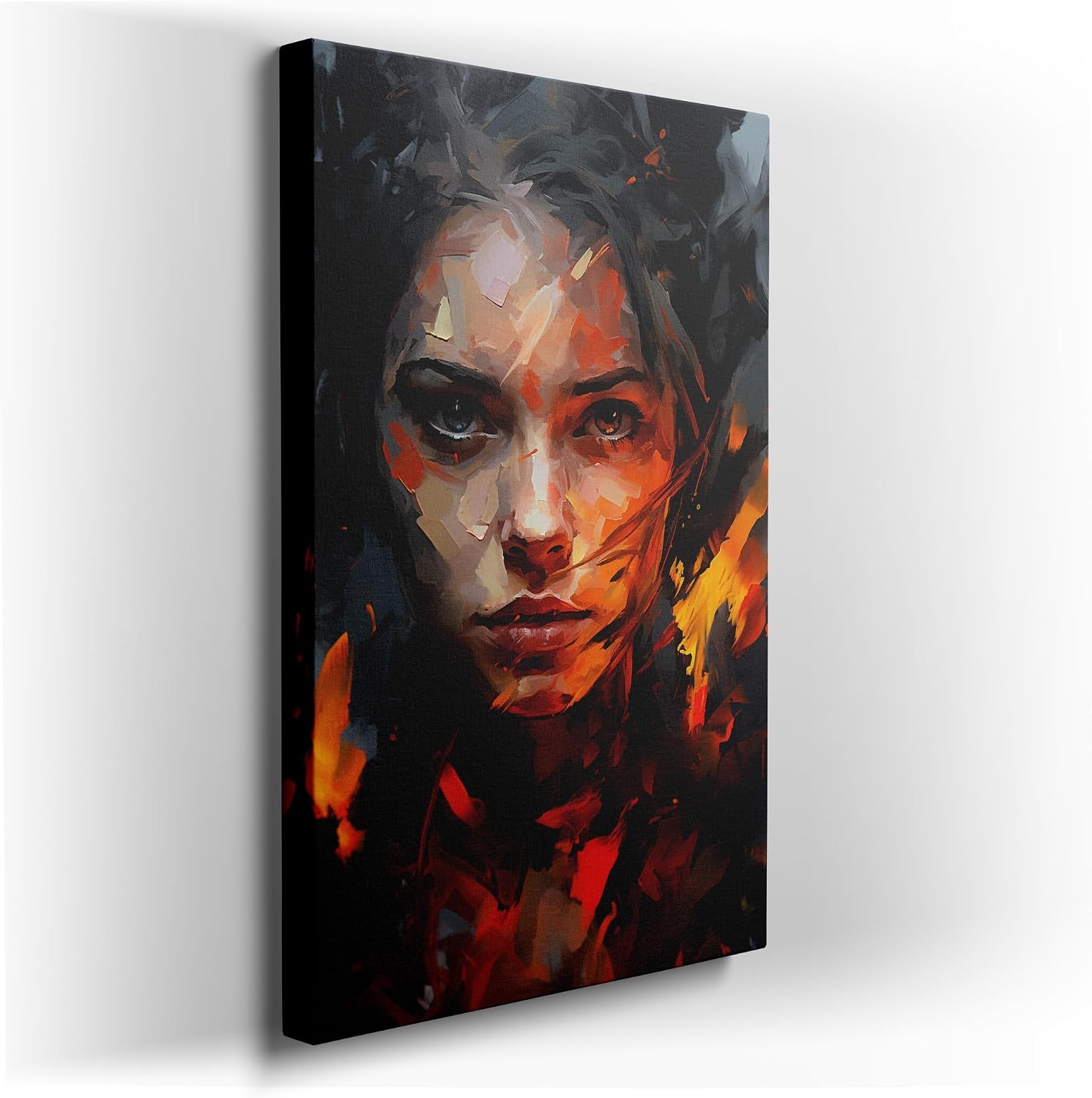 Canvas for Living room. Gazing into the Soul: The Stirring Emotion of Dark Eyes Amidst Abstract Surrounds, 27 x 18 inch Canvas Wall Art - Contemporary Masterpieces - Modern Home Decor