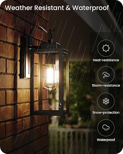 Miniatura 4 de GOEBLESON Lámpara de pared para exteriores, aplique de pared al aire libre con pantalla de cristal, impermeable y antioxidante, lámpara de pared